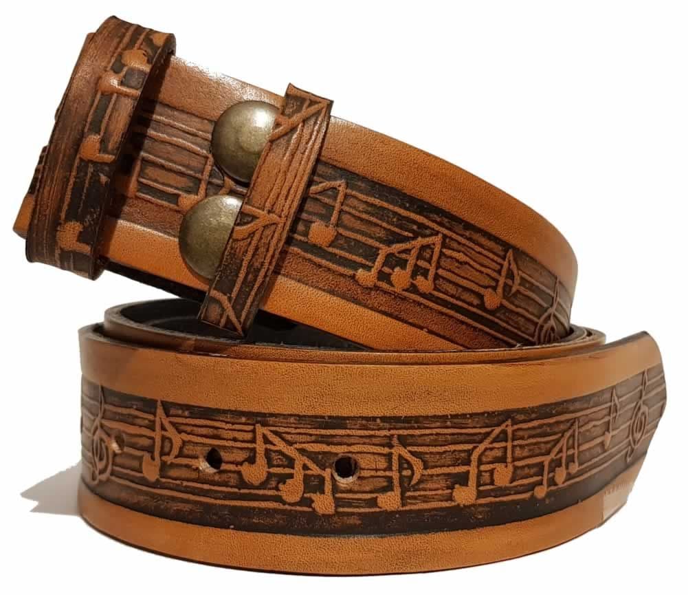 Musical Notes on Stave Embossed Full Grain Leather Belt - 1 