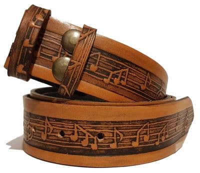 Musical Notes on Stave Embossed Full Grain Leather Belt -  1½