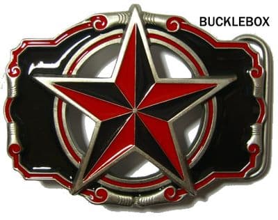 Nautical Star Belt Buckle Red/Black + display stand. Code MM2