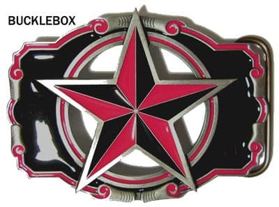 NAUTICAL STAR (CUT OUT) PINK/BLACK Belt Buckle + display stand