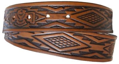 North American Indian Design Embossed Full Grain Leather Belt - 1½