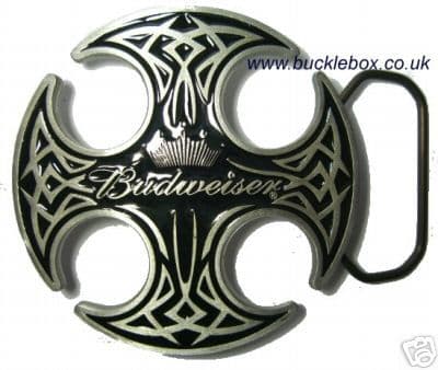 OFFICIALLY LICENSED BUDWEISER ROUND CELTIC belt buckle + display stand