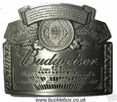 Officially Licensed Budweiser Silver Label Belt Buckle + display stand