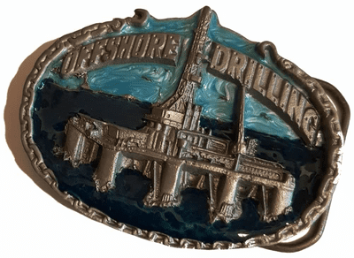 OFFSHORE DRILLING BELT BUCKLE + display stand