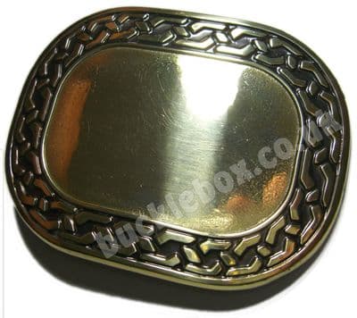 OVAL - ENGRAVABLE (BRASS) BELT BUCKLE + display stand