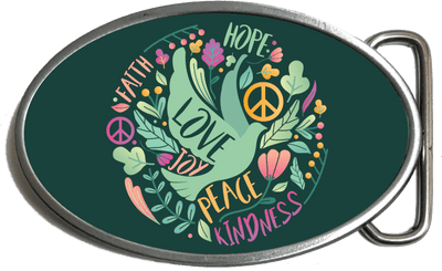 Peace, Kindness, Hope, Faith, Joy and Love. Dove  Belt Buckle. Code: A0136