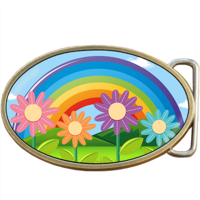 Rainbow and Flowers Belt Buckle. Code A0048