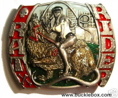 Rat Rider Girl Belt Buckle. Code BE6