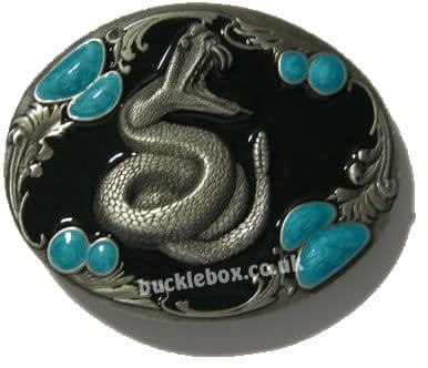 RATTLE SNAKE - S.W. STONES BELT BUCKLE + display stand