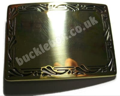 RECTANGLE - ENGRAVABLE (BRASS) BELT BUCKLE + display stand.