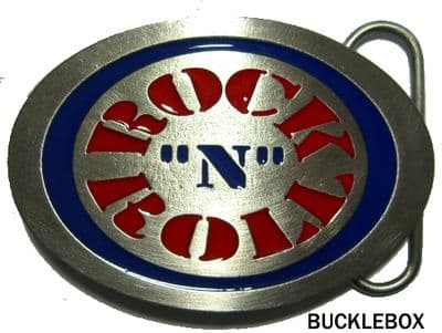 ROCK N ROLL OVAL Belt Buckle + display stand