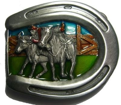 Rodeo Horse and Bull Belt Buckle + display stand. Code GM8