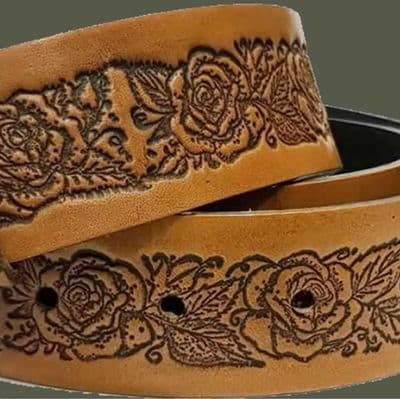 Roses Embossed Full Grain Leather Belt . 1½