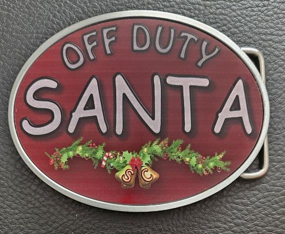 Santa Off Duty Belt Buckle. Code A0117