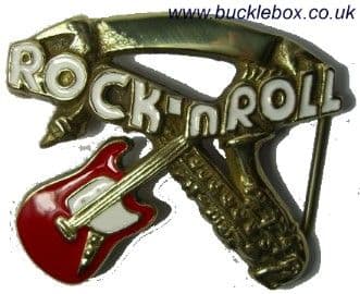 Saxophone and Electric Guitar Rock n Roll Belt Buckle + display stand. Code JE4