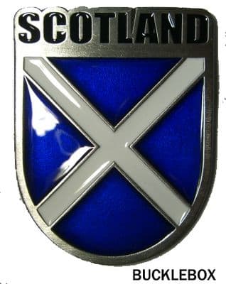 Scotland. Scottish Saltire Flag Shield Belt Buckle with display stand. TD2