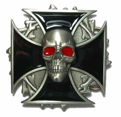 Skull and Cross Belt Buckle with display stand. Code GA4