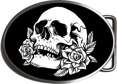 Skull and Roses Belt Buckle. Code A0112