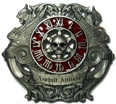 SKULL & CLOCK FACE LARGE BELT BUCKLE + display stand. Product code: ZY3