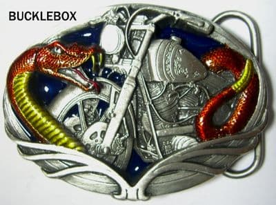 SNAKE / MOTORCYCLE Belt Buckle + display stand