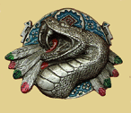 SNAKE ON INDIAN SHIELD Belt Buckle + display stand