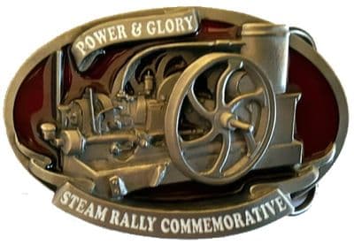 Steam Engine Rally Stationary Belt Buckle with display stand. Code TM8