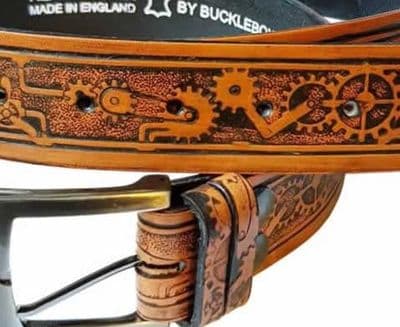 Steampunk Embossed Full Grain Leather Belt . 1½