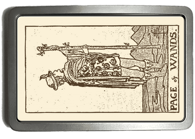 Tarot Card Page of Wands Belt Buckle. Code A0183