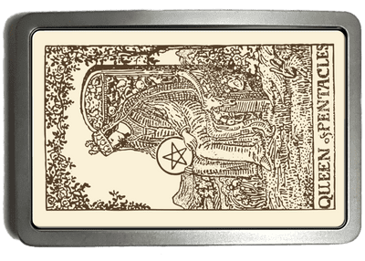 Tarot Card Queen of Pentacles Belt Buckle. Code A0184