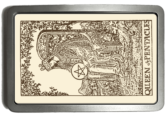 Tarot Card Queen of Pentacles Belt Buckle. Code A0184