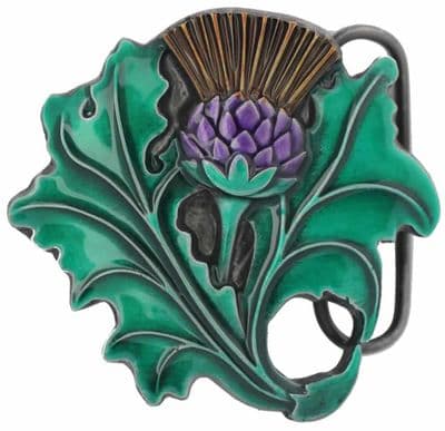 Thistle Belt Buckle with display stand. Code KM5