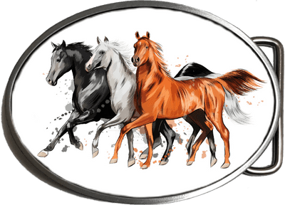 Three Horses Large Oval 90 x 68mm Belt Buckle. Code A0165