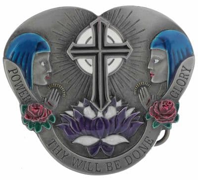 Thy Will Be Done Belt Buckle with display stand. Code EH8