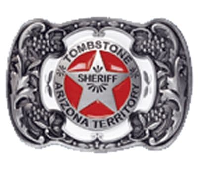 Tombstone Shefiff Belt Buckle with display stand. Product code WC7