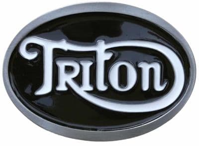 Triton Black/White Motorcycle Belt Buckle with display stand. Code SF1