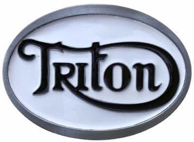 Triton White/Black Motorcycle Belt Buckle with display stand. Code SD8