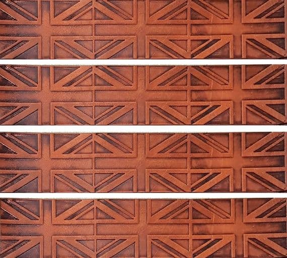 Union Jack Reversed Flag Antique Tan Tan Embossed Full Grain Leather Belt . 1½