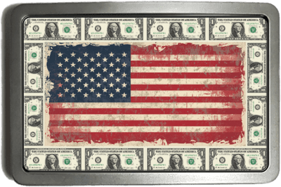 USA Blooded Flag and Dollars Belt Buckle. code: A0229