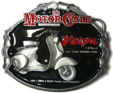 Vespa Scooter Belt Buckle with display stand. Code SC4
