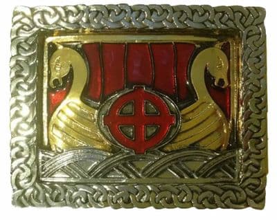 Viking Ship Gold and Silver Plated Belt  Buckle with display stand. Code PA6