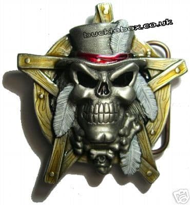 Voodoo Witch Doctor Skull Pentagram Belt Buckle + display stand - EG1