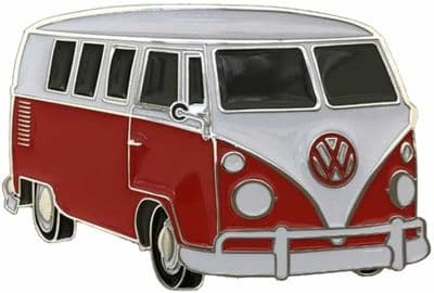 VW Red Campervan Officially Licensed Belt Buckle with display stand and presentation box. Code VWVAN08