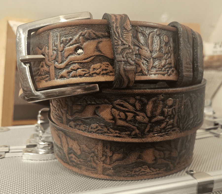 AFB LOGO BUCKLE BELT 牛柄 XL Wolf Hare Mountain Lion Embossed Full Grain Leather Belt - 1