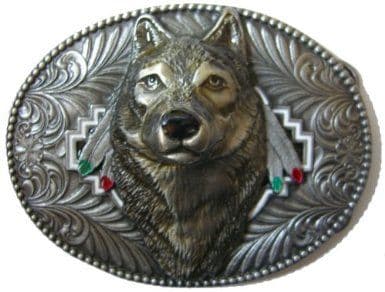 Wolf Head Dimensional Belt Buckle + display stand. Code TR8
