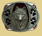 Wolf & Paw Prints Belt Buckle + display stand