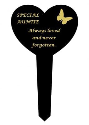 Auntie Black Slim Plastic Heart Memorial Stake