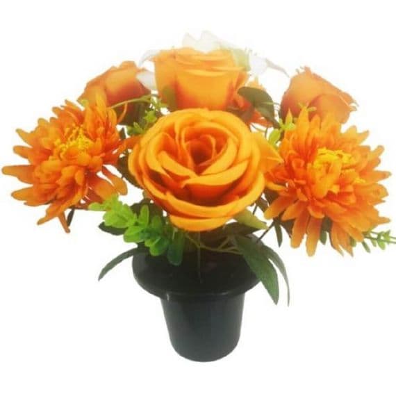 CEMETERY POT  ORANGE/IVORY
