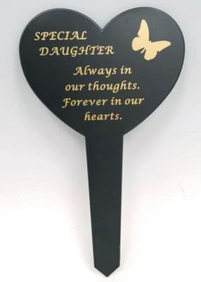 Daughter Black Slim Plastic Heart  Memorial Stake