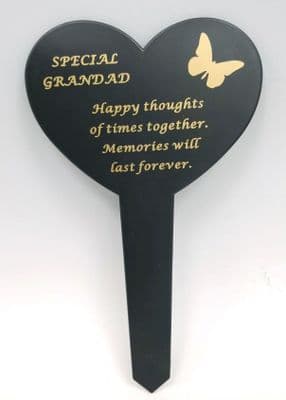 Grandad  Black Slim Plastic Heart Memorial Stake