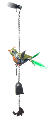 Hanging Bell With Green Bird On Branch